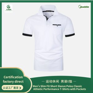 Men's Slim Fit Short Sleeve Polos Classic Athletic Performance T-Shirts with Pockets