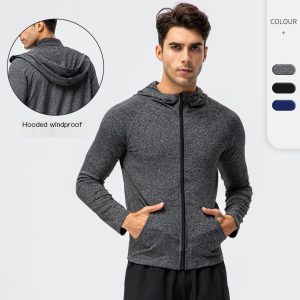 Men’s fitness running hooded shirt fast dry sports jacket