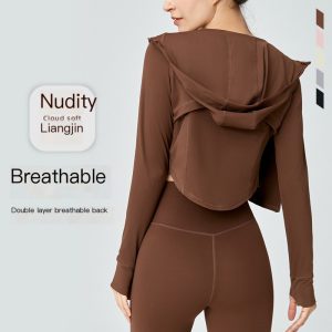 Sports jacket yoga long -sleeved zipper with hoodie uniform girl female