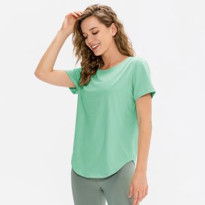 Lady loose yoga short -sleeved running sports top, casual T -shirt elastic fast dry fitness suit
