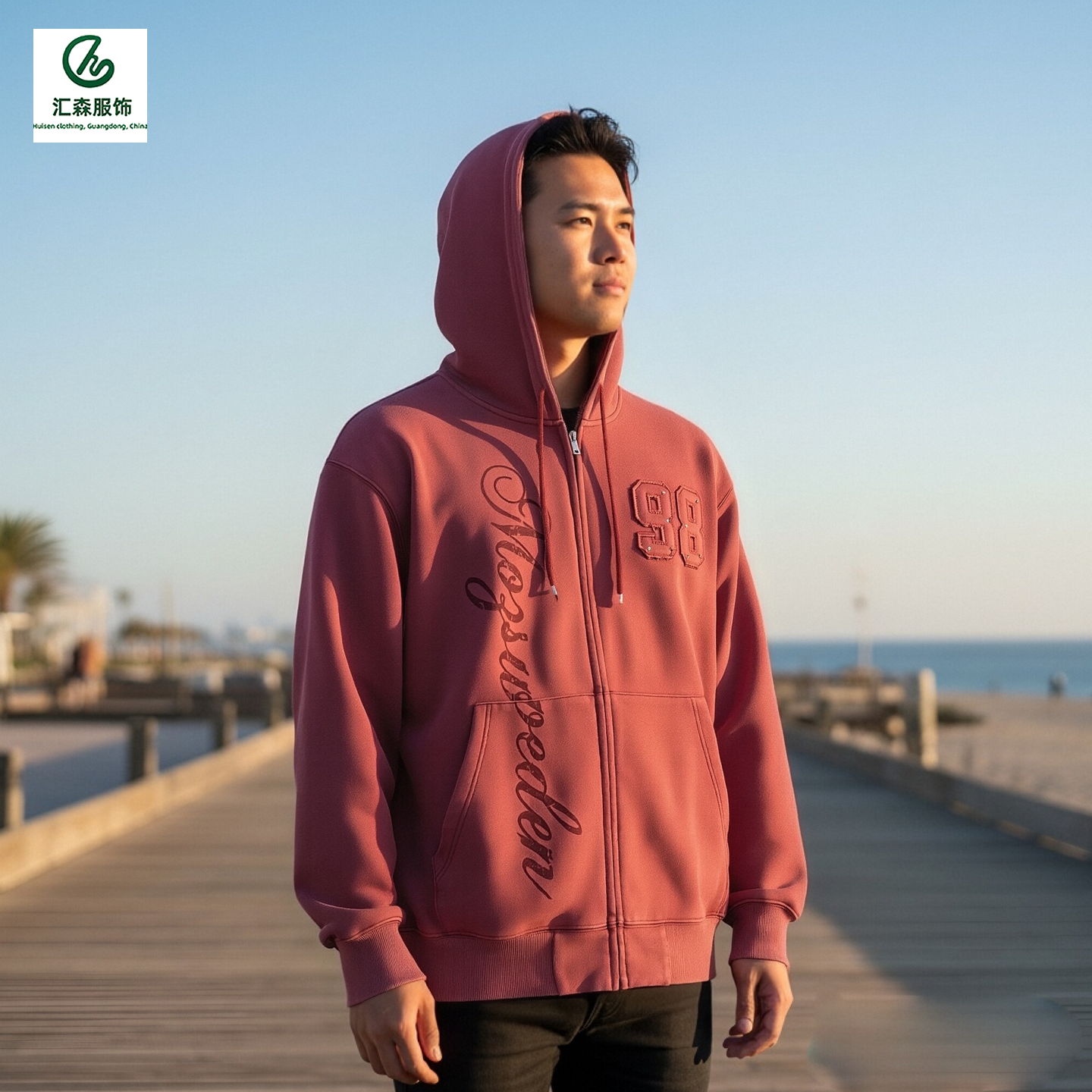 Custom Men's Sweatshirt Autumn and Winter European and American Style Hooded Cardigan Jacket