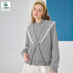 Custom-made women’s sweatshirt with a polo collar, loose fit for outerwear